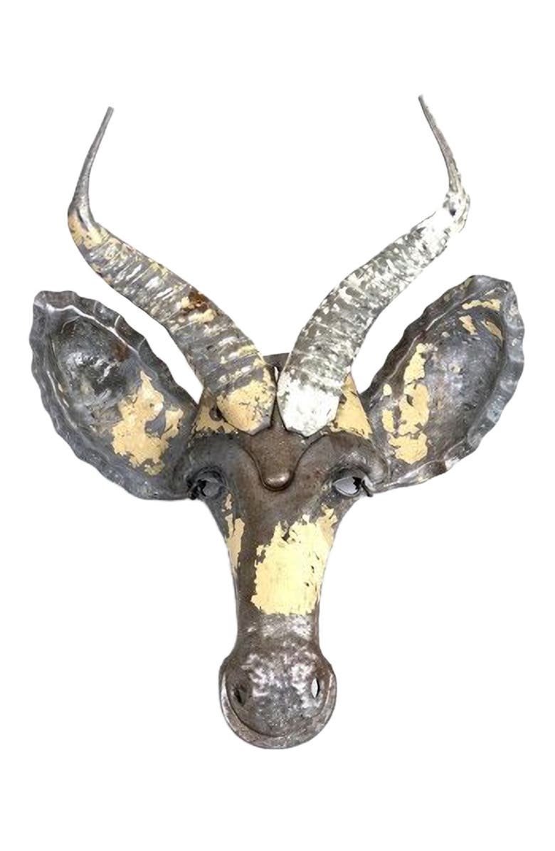 Mbare Springbok Animal Mask - Recycled Metal Wall Art, Main, color, Grey