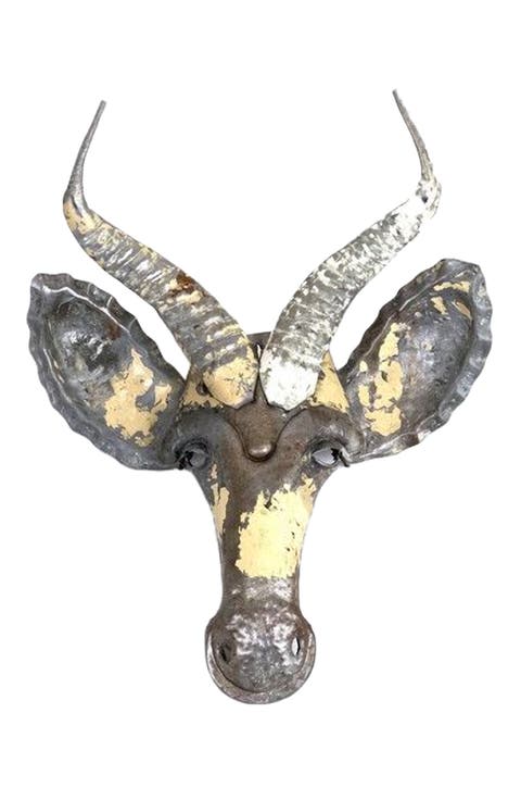 Springbok Animal Mask - Recycled Metal Wall Art