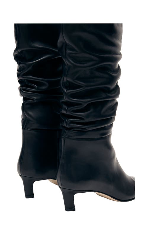 Alohas Mid-calf Black Leather Boots With Pointed Toe And Relaxed Texture In Black