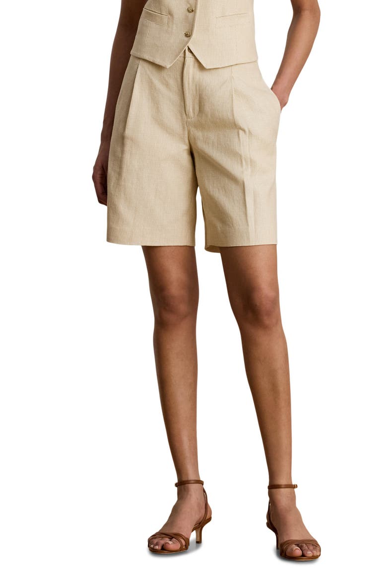 Pleated Linen Blend Shorts, Main, color, BEIGE/ CREAM MULTI