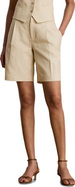 Lauren Ralph Lauren Pleated Linen Blend Shorts