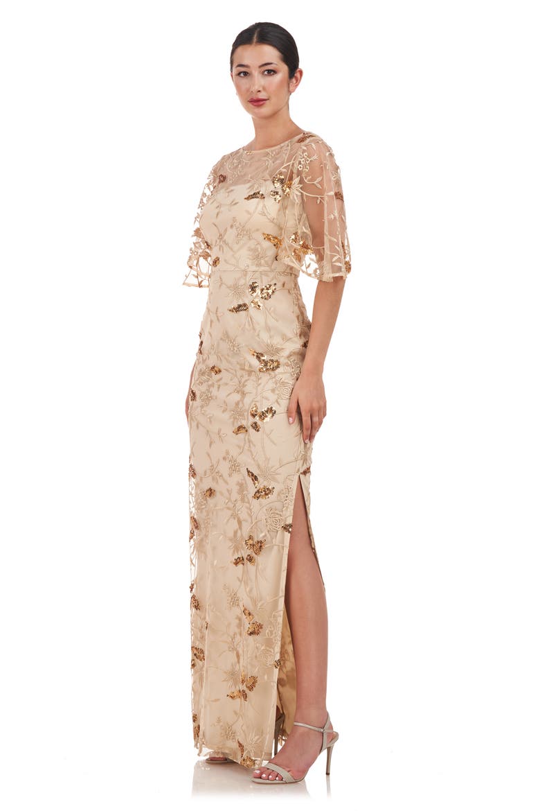 Daphne Embroidered Sequin Column Gown, Alternate, color, GOLD