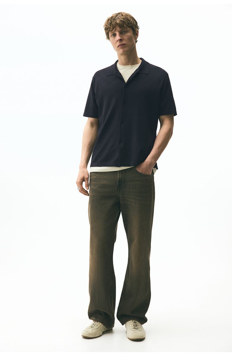 H&M Regular Fit Knitted Short-sleeved Shirt, Alternate, color, Navy Blue