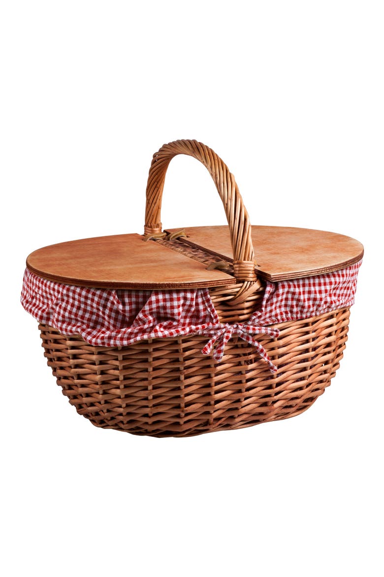 Country Wicker Picnic Basket, Main, color, BROWN/ RED