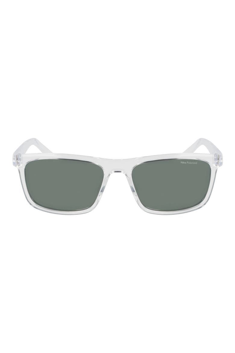 Embar 56mm Polarized Square Sunglasses, Main, color, CLEAR / POLAR GREEN