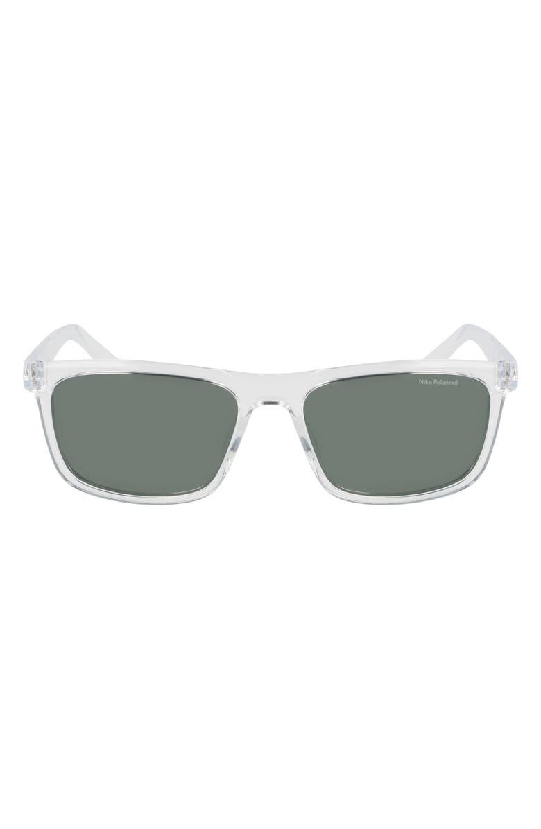 Nike Embar 56mm Polarized Square Sunglasses, Main, color, Clear / Polar Green