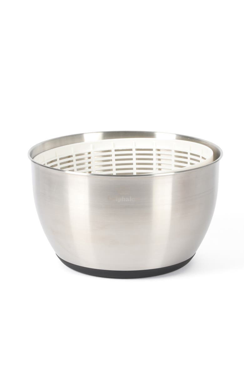 Aero 6.3 Qt Stainless Steel Salad Spinner with Strainer and Storage Lid, Alternate, color, Silver