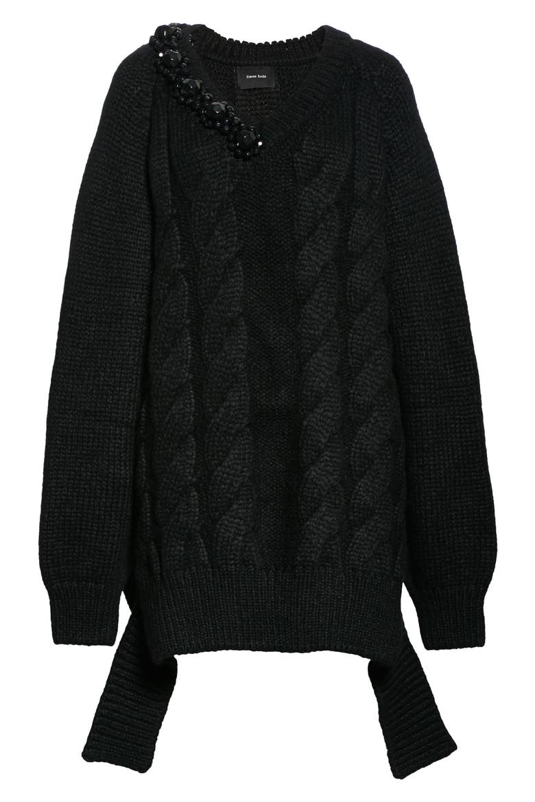 Beaded Cable Alpaca Blend Sweater, Alternate, color, BLACK/ JET