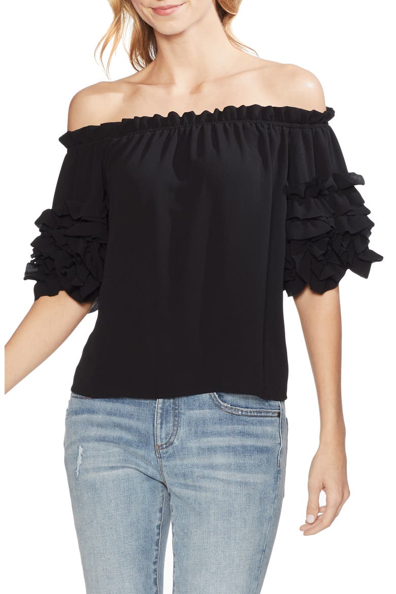 Off the Shoulder Ruffle Sleeve Blouse, Main, color, RICH BLACK