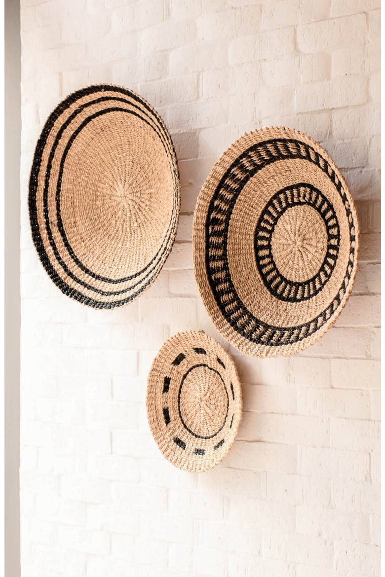 Natural & Black Round Wall Basket, Alternate, color, Natural + Black