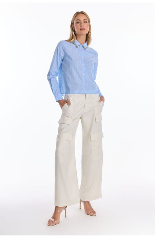 The Noli Shop Josefina Crystal Button Up In Blue