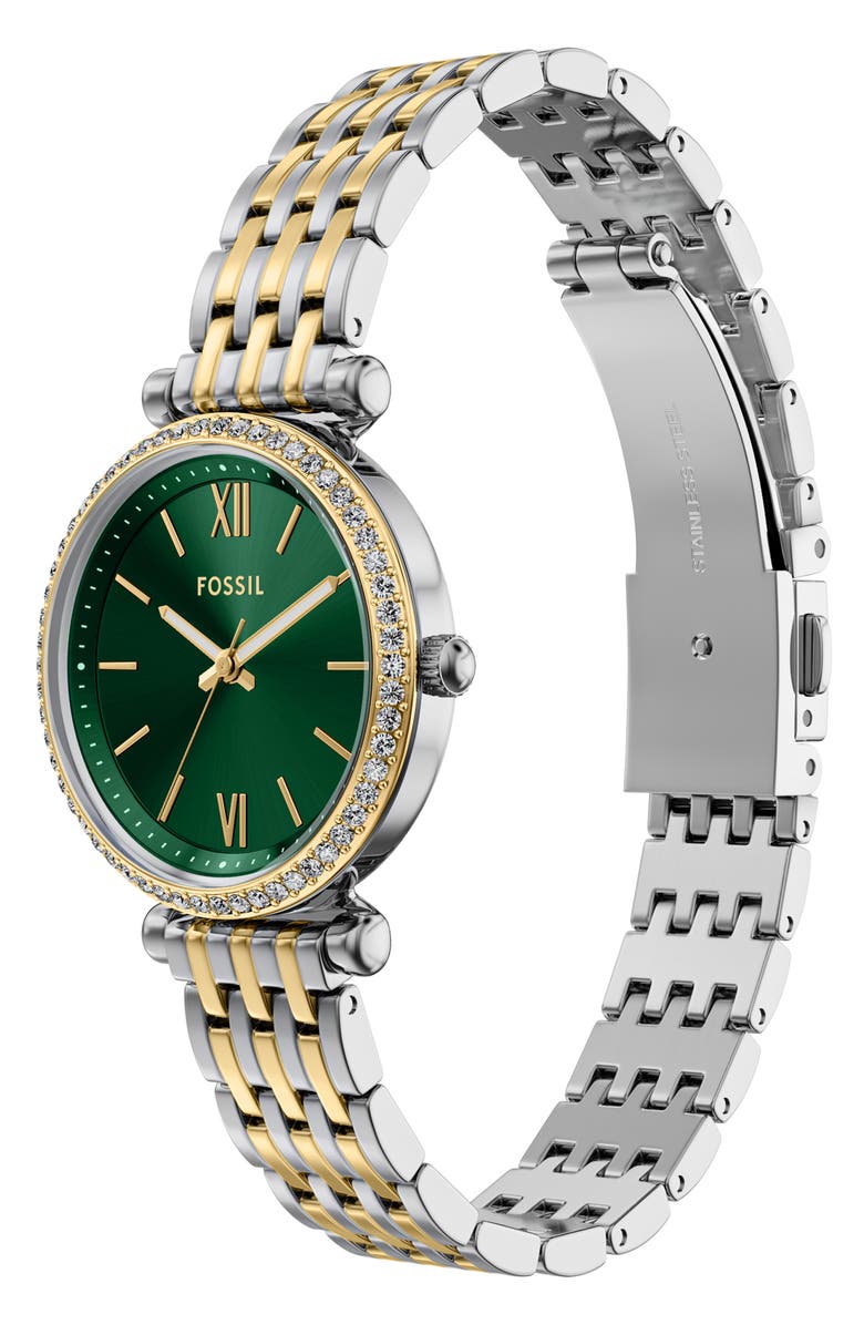 Fossil Carlie Two-Tone Bracelet Watch, 28mm, Alternate, color, Two Tone Green