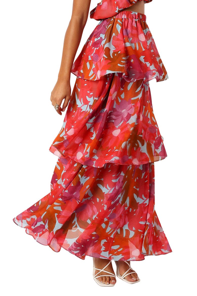 Blaise Floral Print Tiered Ruffle Skirt, Alternate, color, PINK AZALEA