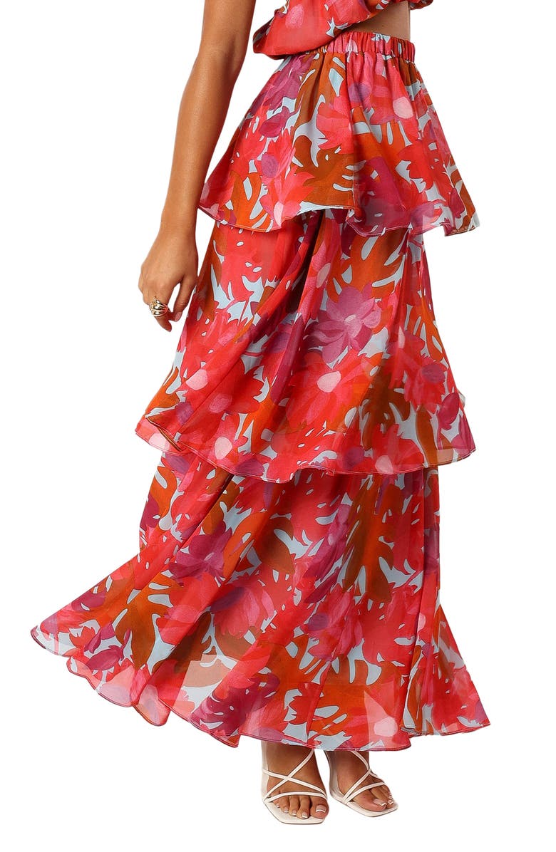 Petal & Pup Blaise Floral Print Tiered Ruffle Skirt, Alternate, color, Pink Azalea