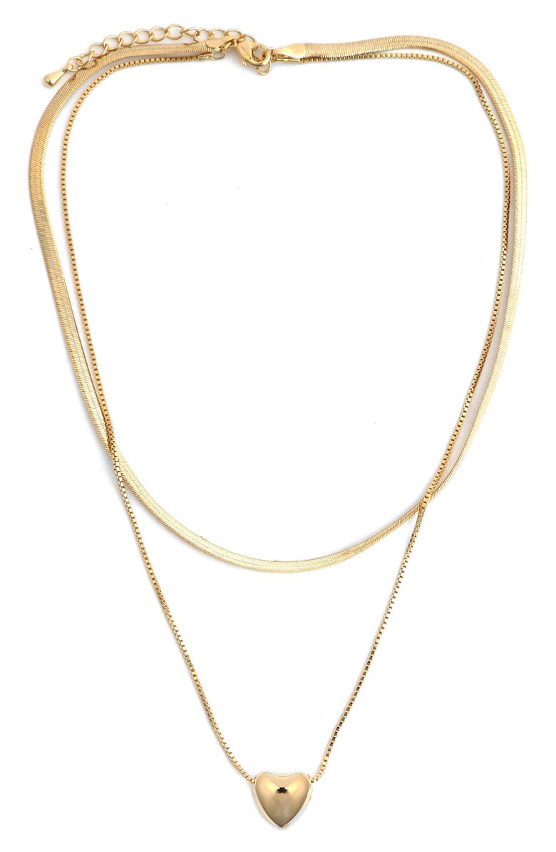 Panacea Double Layered Heart Pendant Necklace, Main, color, Gold