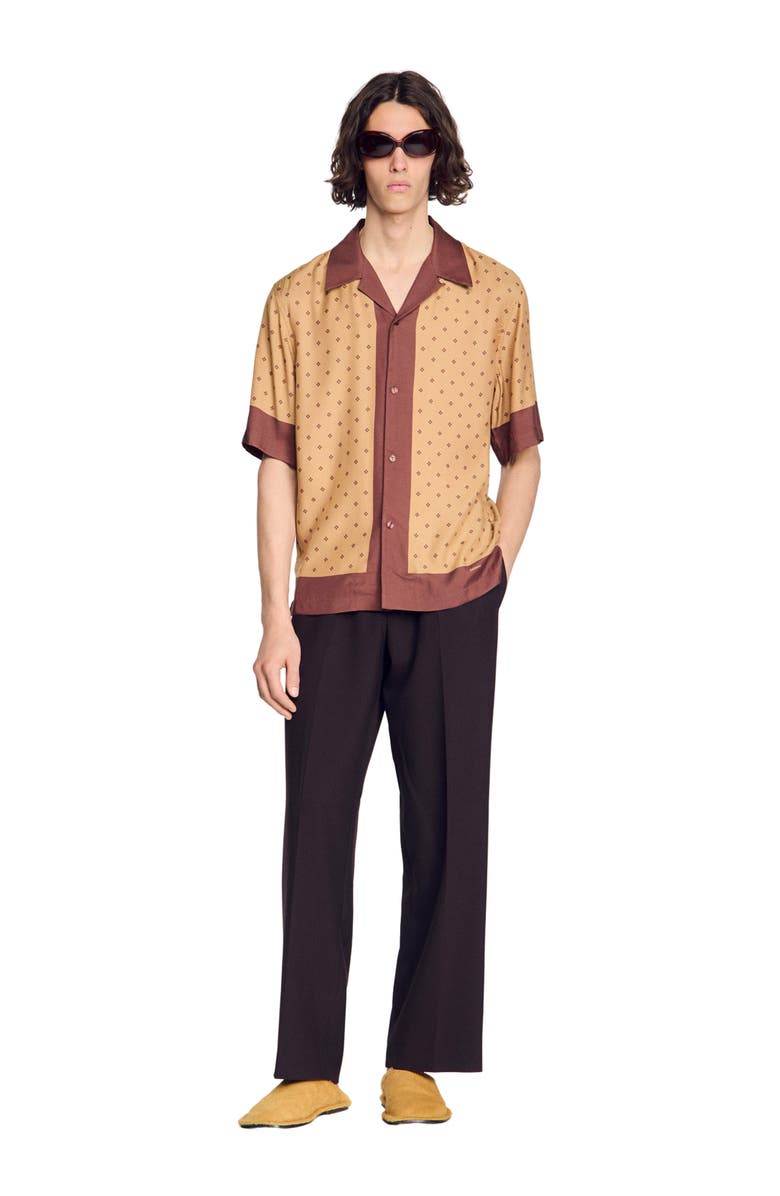 SANDRO Micro cross motif shirt, Alternate, color, Camel