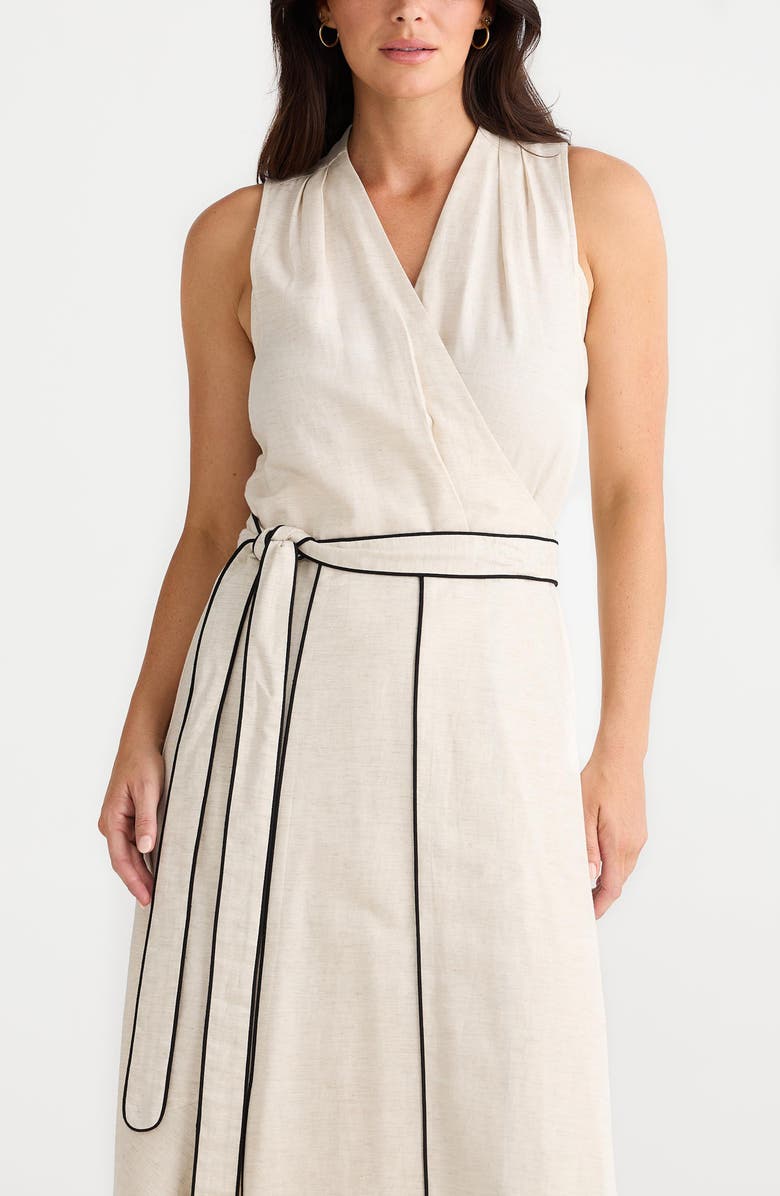 Brave+True Ari Tie Waist Sleeveless Linen Blend Maxi Dress, Alternate, color, Natural/ Black