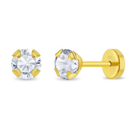 18k Prong CZ Girl Earrings