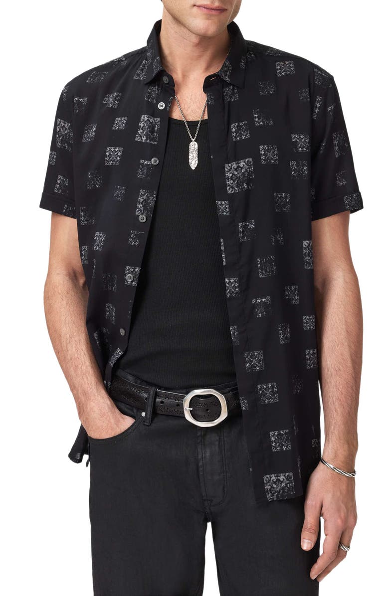 John Varvatos Loren Slim Fit Short Sleeve Button-Up Shirt, Alternate, color, Black