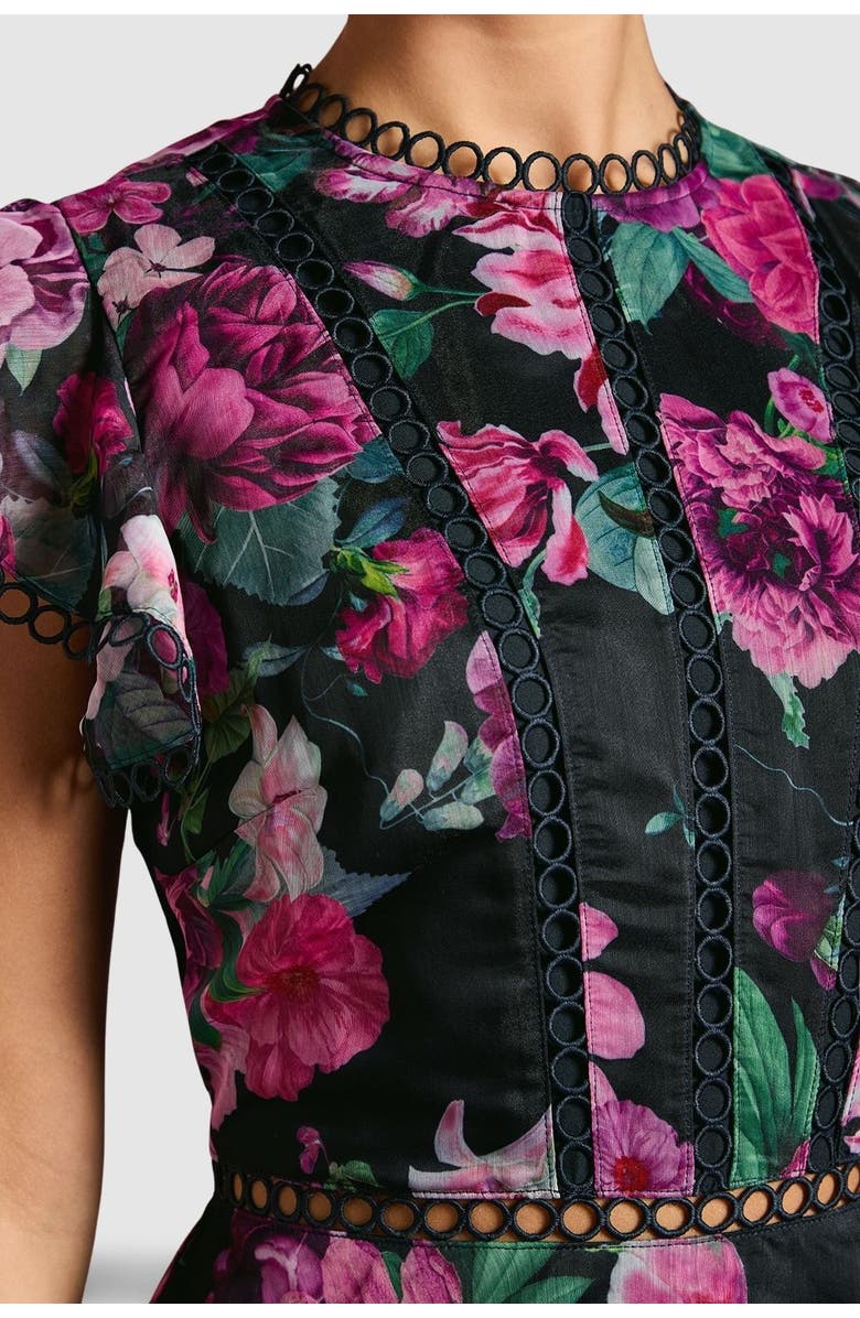 Coast Lace Trim Tiered Organza Midi Dress, Alternate, color, Navy