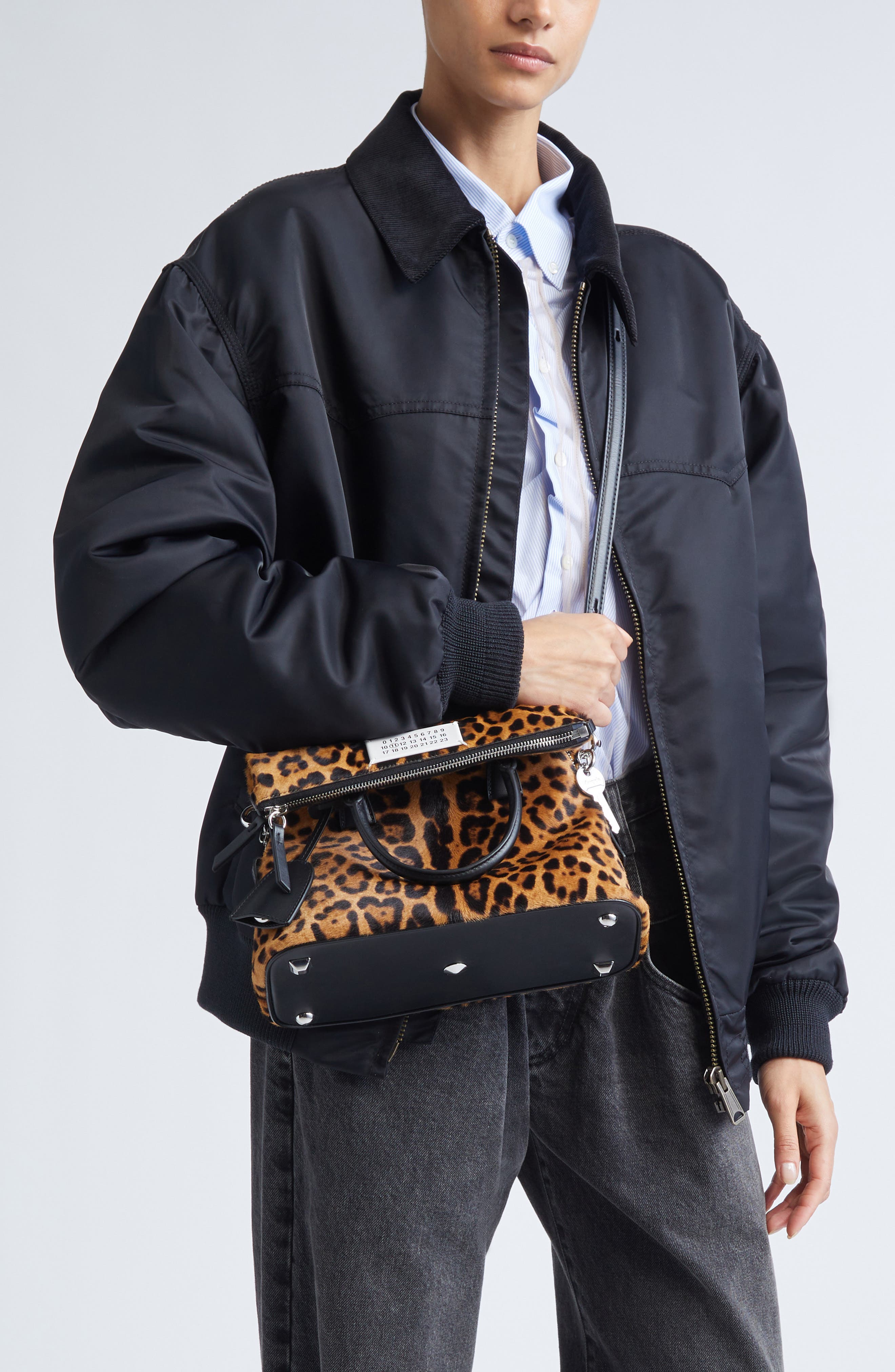 Maison Margiela Mini 5AC Leopard Print Genuine Calf Hair Tote, Alternate, color, Leopard/ Black