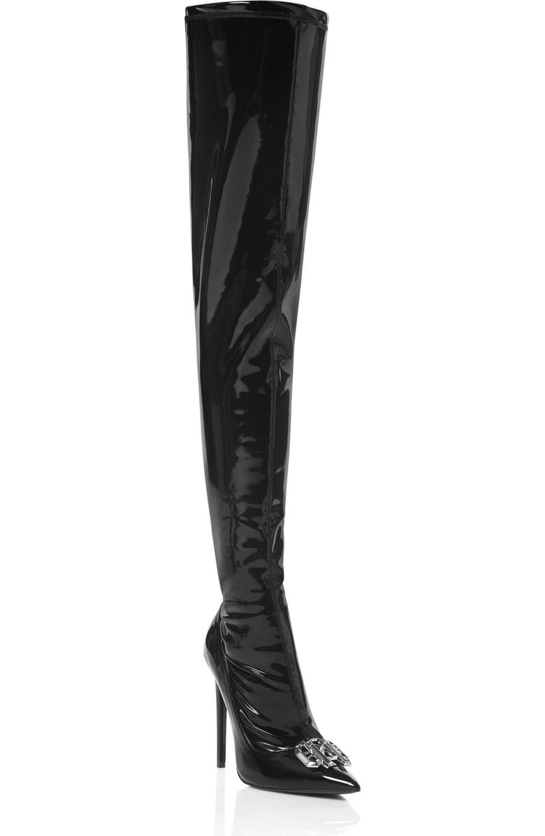 PHILIPP PLEIN Latex High Plein Heels Overknees Boots Gothic Plein Women, Main, color, Black