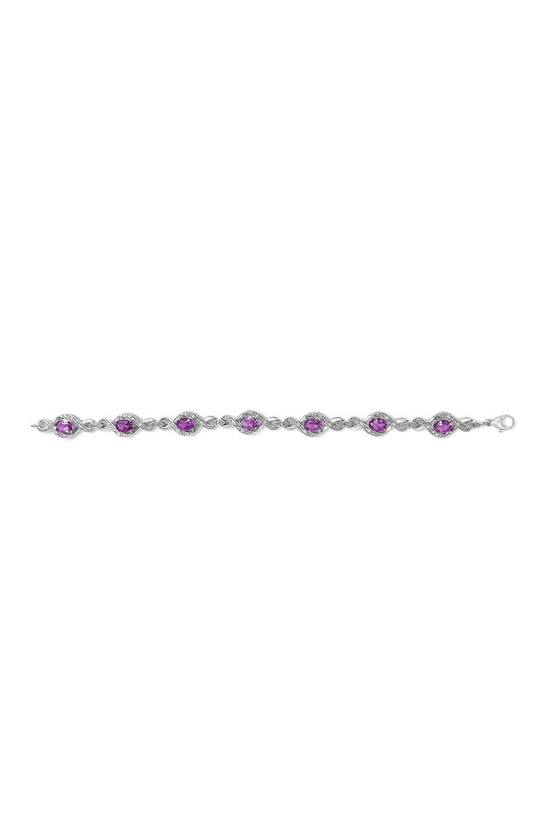 Silver 1/10 Cttw Diamond and 7X5MM Oval Amethyst Cross Tennis Bracelet, Alternate, color, White