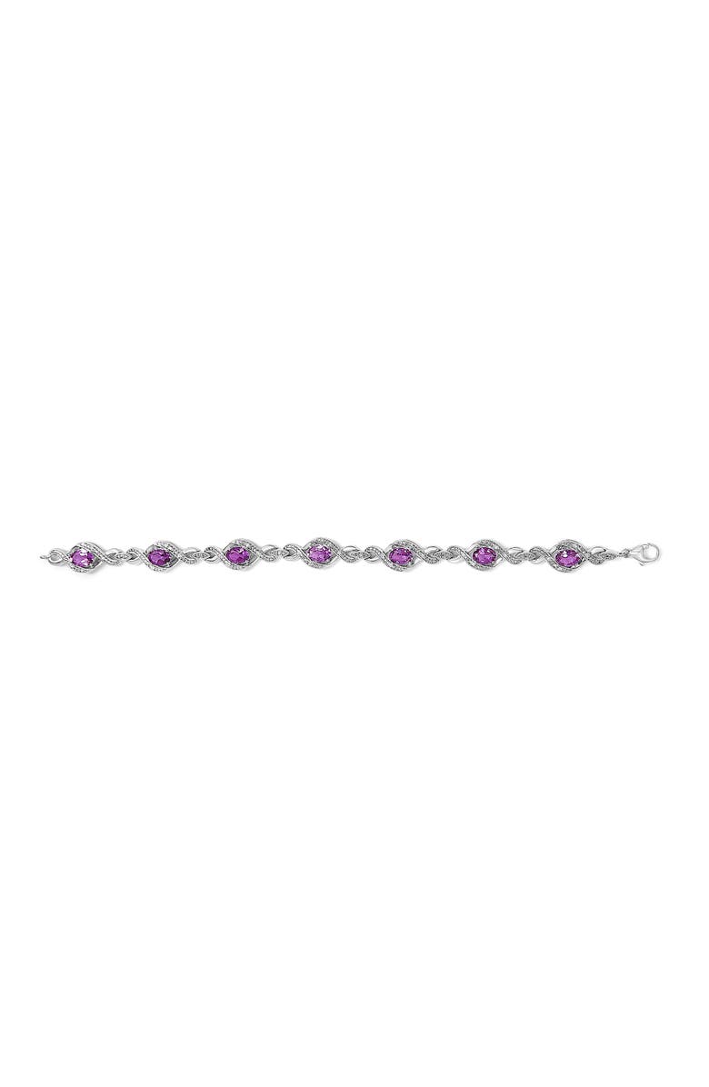 Haus of Brilliance Silver 1/10 Cttw Diamond and 7X5MM Oval Amethyst Cross Tennis Bracelet, Alternate, color, White
