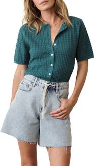 Marine Layer Lucia Pointelle Stitch Short Sleeve Cotton Blend Cardigan