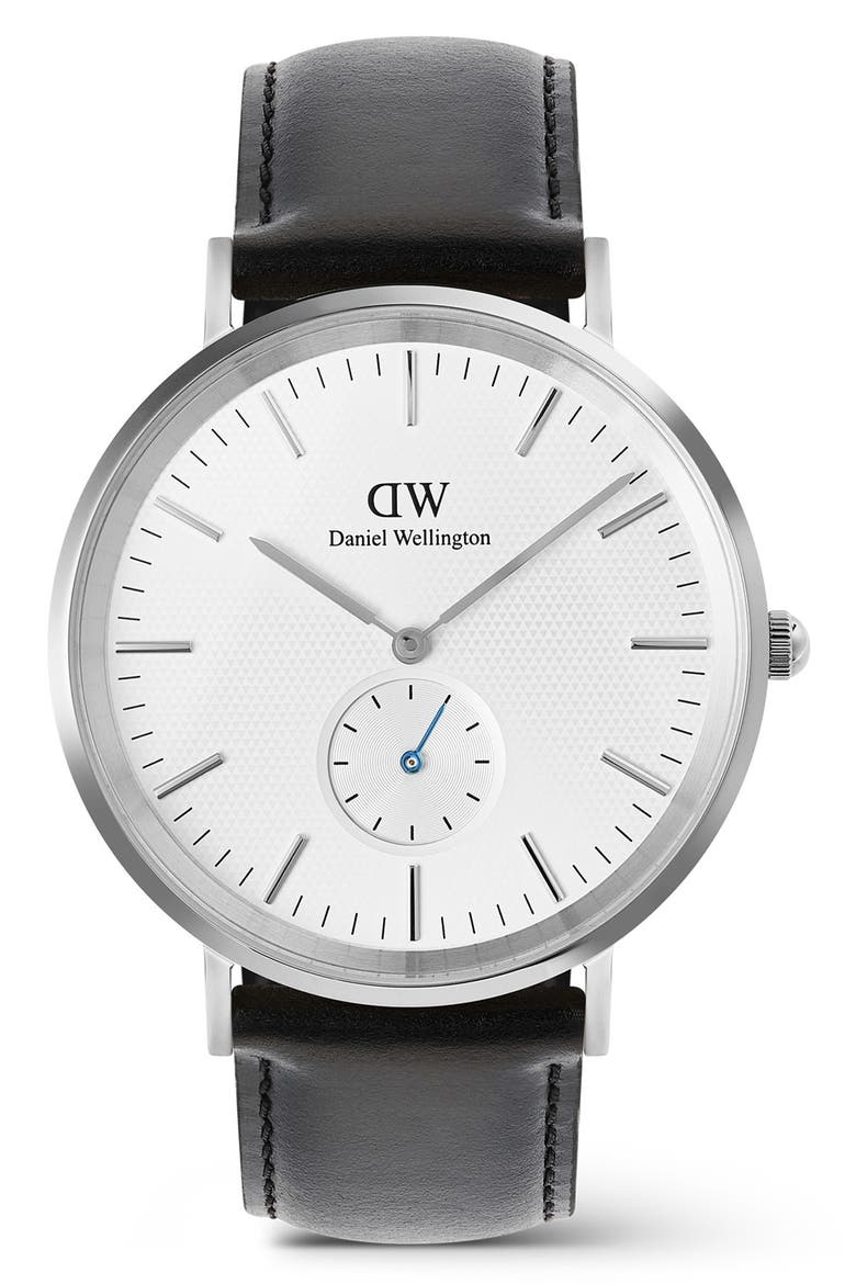 Classic Multi Eye Leather Strap Watch, 40mm, Main, color, SILVER