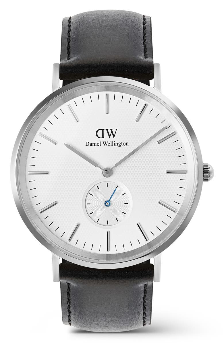 Daniel Wellington Classic Multi Eye Leather Strap Watch, 40mm, Main, color, Silver