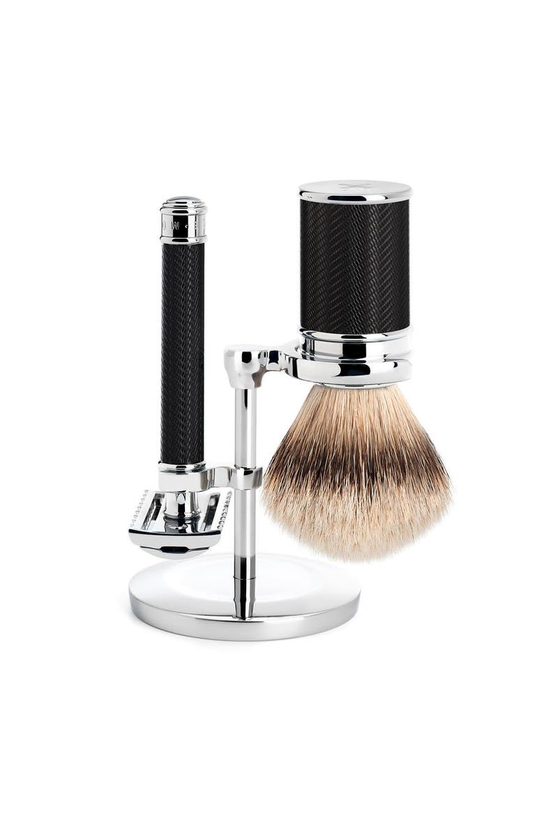 Black/Chrome Silvertip Badger / Safety Razor (Open Comb) Shaving Set, Main, color, Black and Chrome