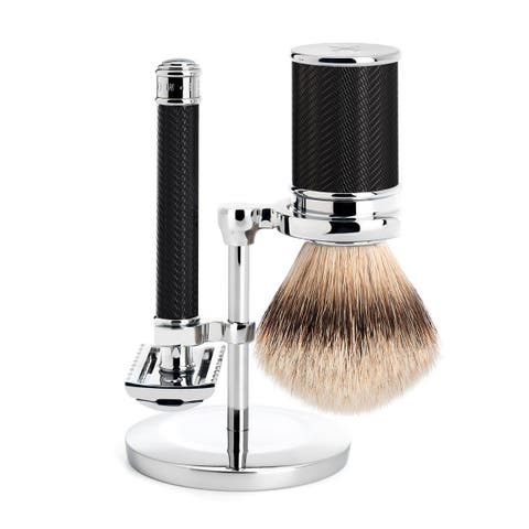 Black/Chrome Silvertip Badger / Safety Razor (Open Comb) Shaving Set