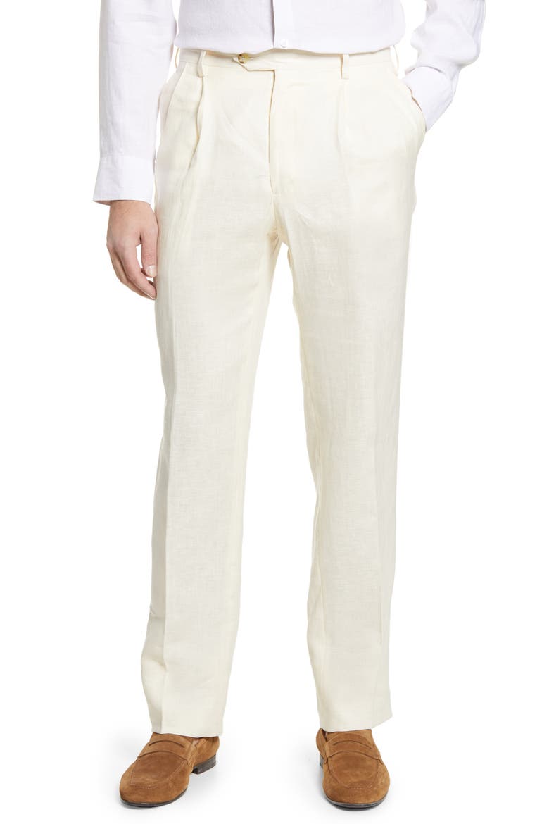 Pleat Front Linen Pants, Main, color, CREAM