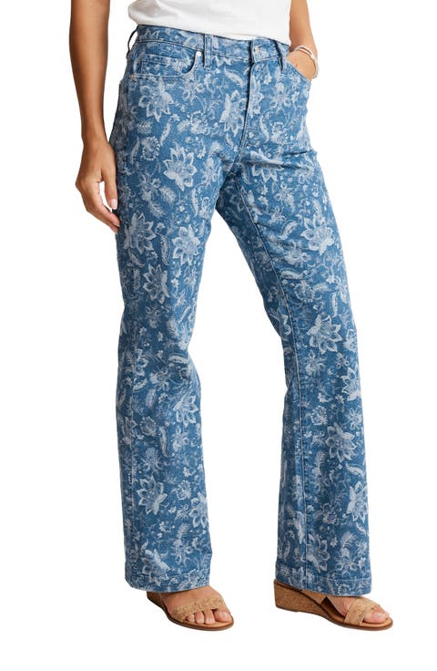 Jacquard Mid Rise Flare Jeans