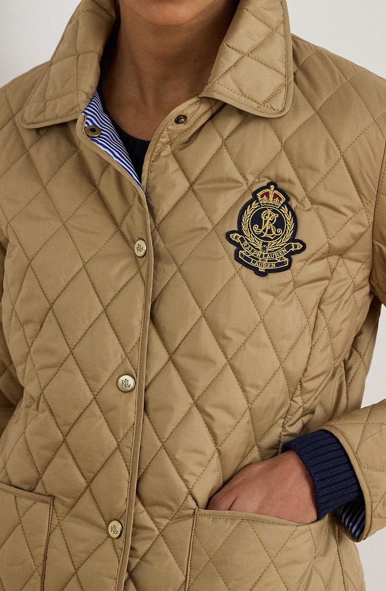 Lauren Ralph Lauren Crest Detail Quilted Jacket, Alternate, color, Birch Tan