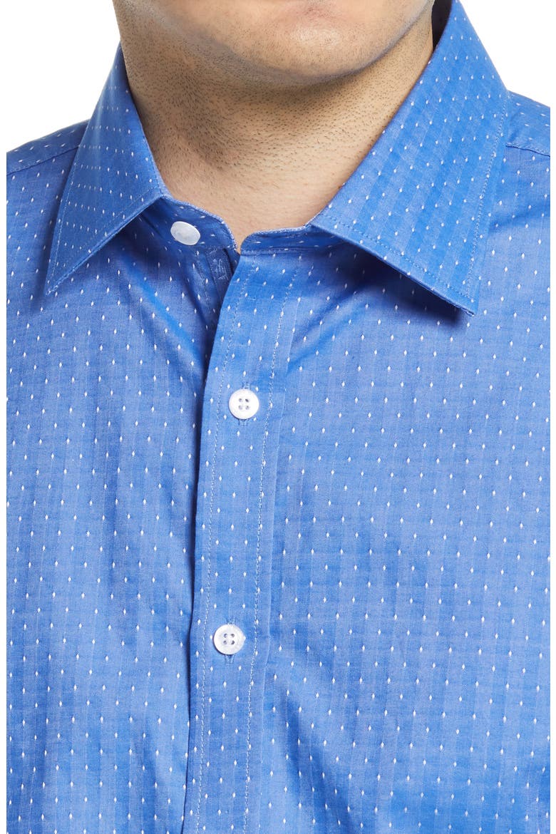 Trim Fit Dot Dress Shirt, Alternate, color, MEDIUM BLUE