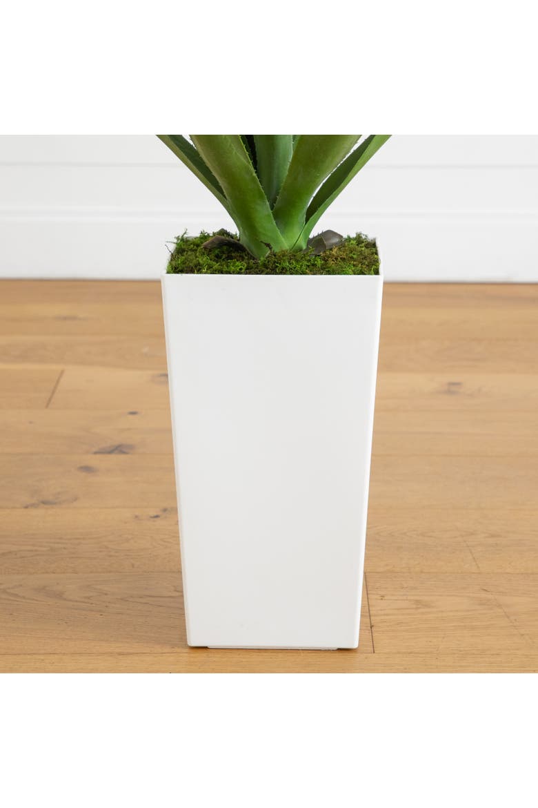 27-in UV Resistant Artificial Agave Plant in White Tower Planter, Alternate, color, Green