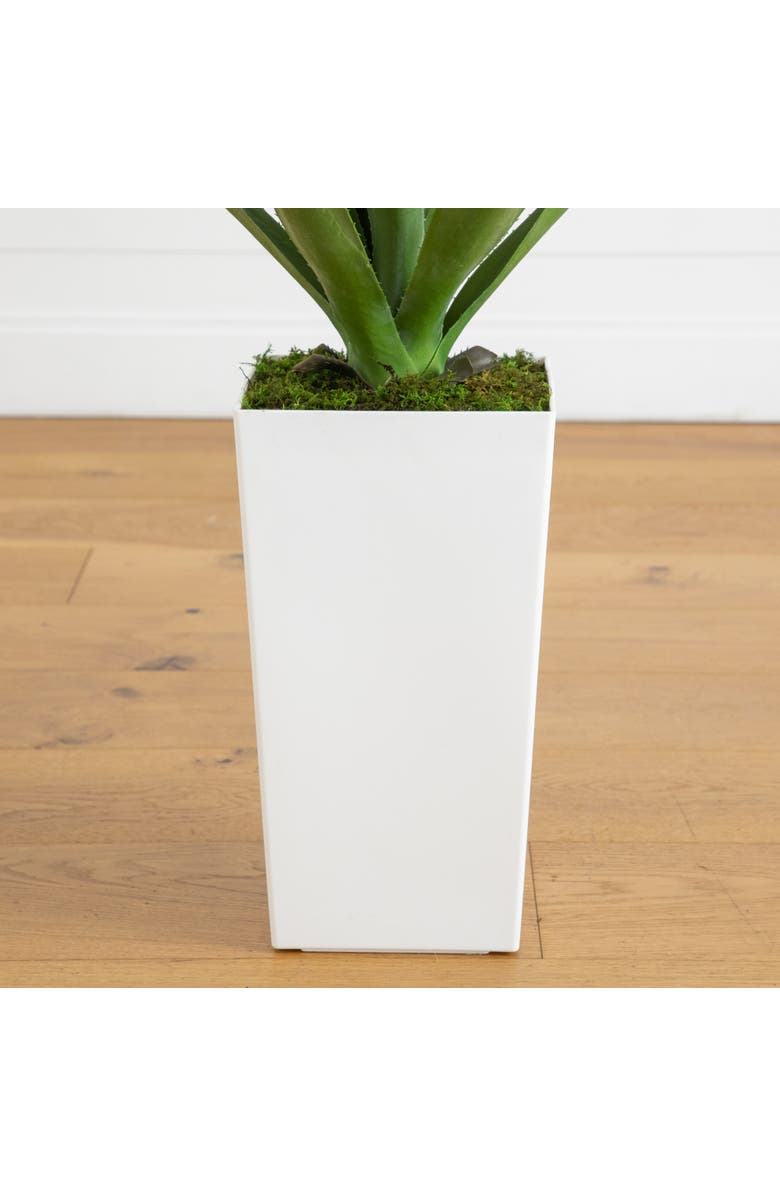 NEARLY NATURAL 27-in UV Resistant Artificial Agave Plant in White Tower Planter, Alternate, color, Green