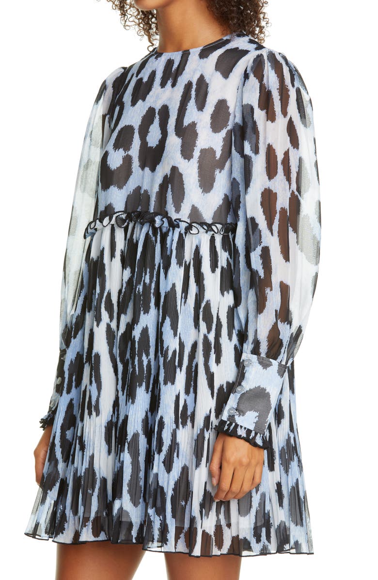 Ganni Long Sleeve Pleated Georgette Dress, Alternate, color, 