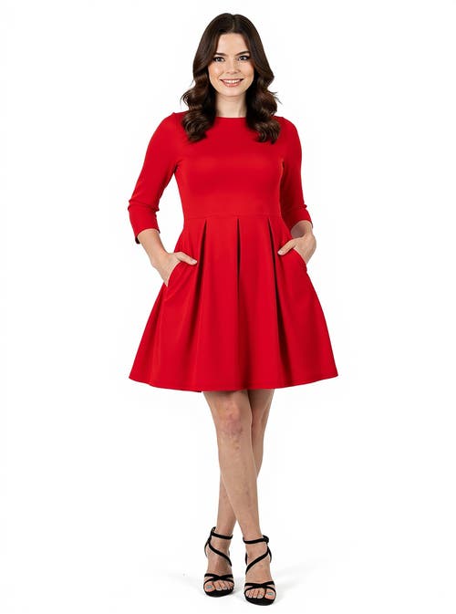 24seven Comfort Apparel Perfect Fit And Flare Maternity Pocket Dress In Red