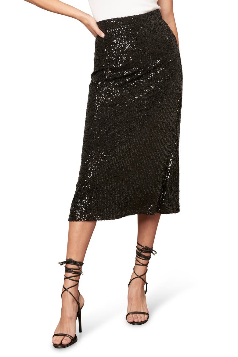 BB Dakota Starry Night Sequin Skirt, Main, color, BLACK