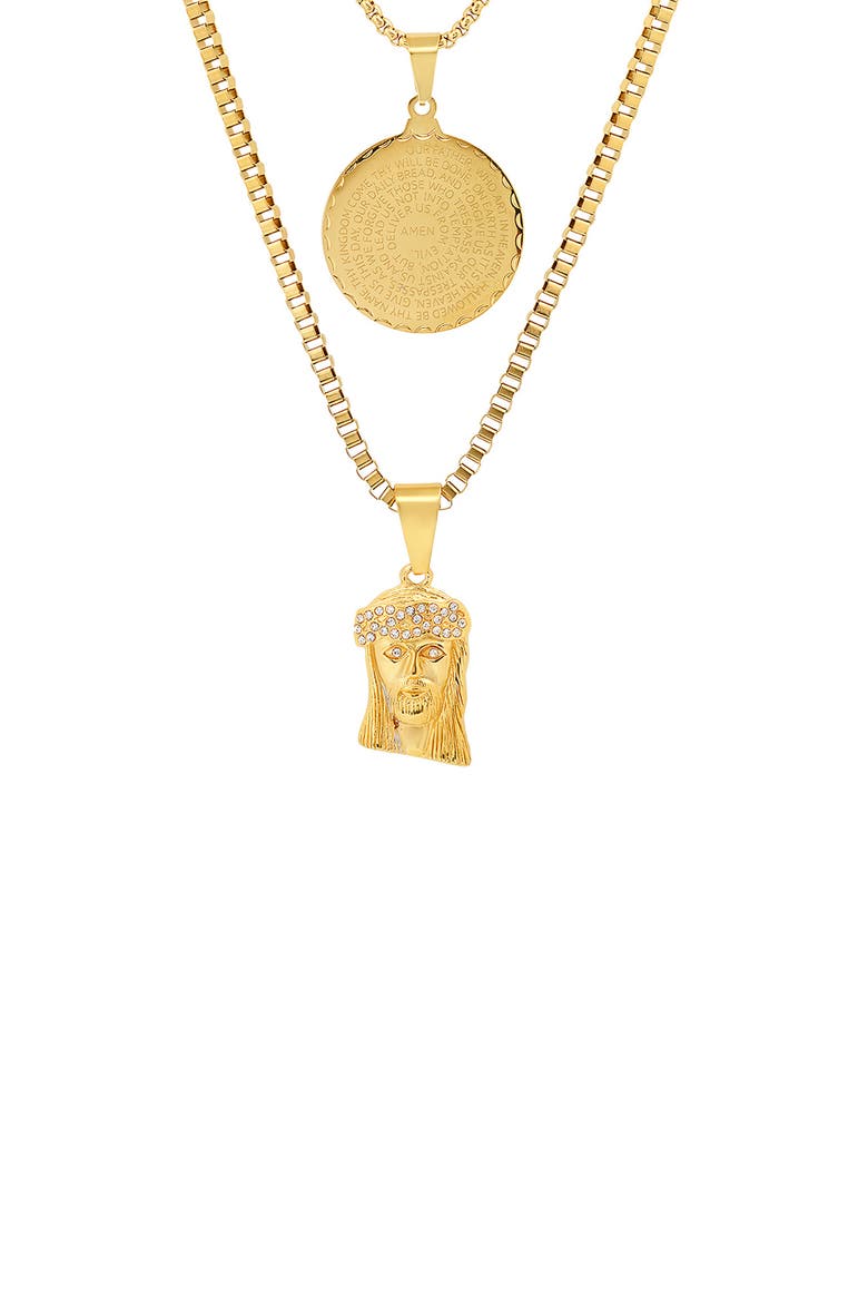 Men's 18K Yellow Gold Plated Stainless Steel Layered Pendant Necklace, Alternate, color, YELLOW