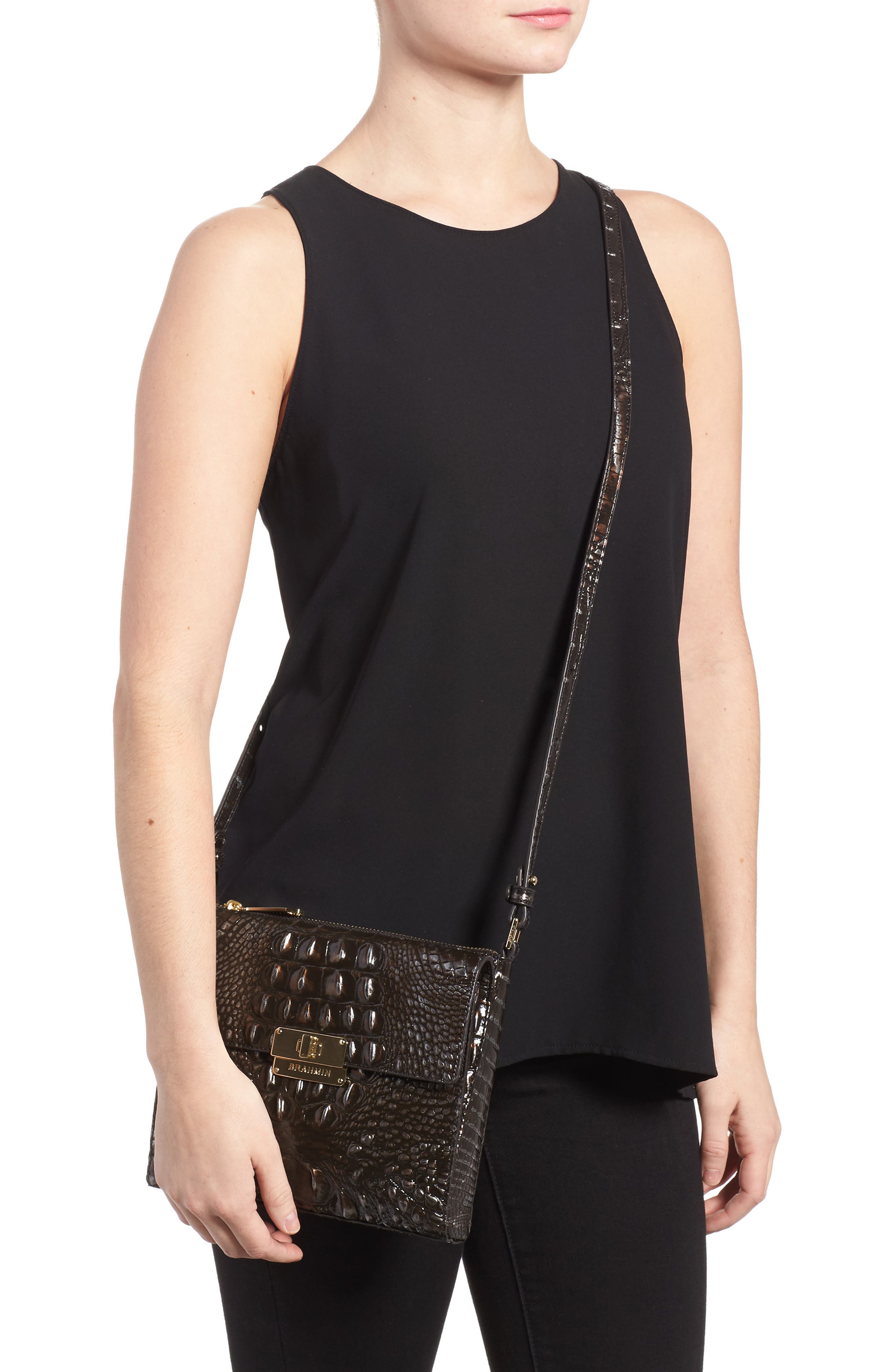 Brahmin Melbourne Manhattan Croc Embossed Leather Crossbody Bag, Alternate, color, 