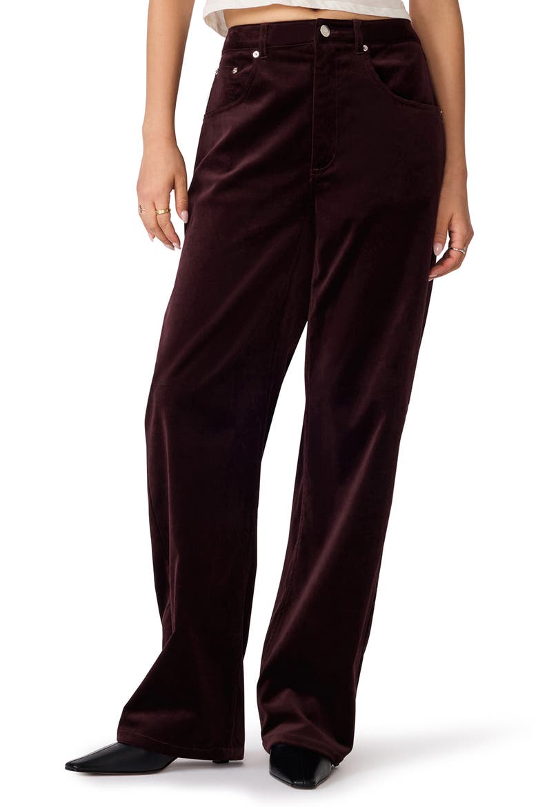 Sydnee Stretch Velvet Wide Leg Pants, Main, color, DEEP FIG