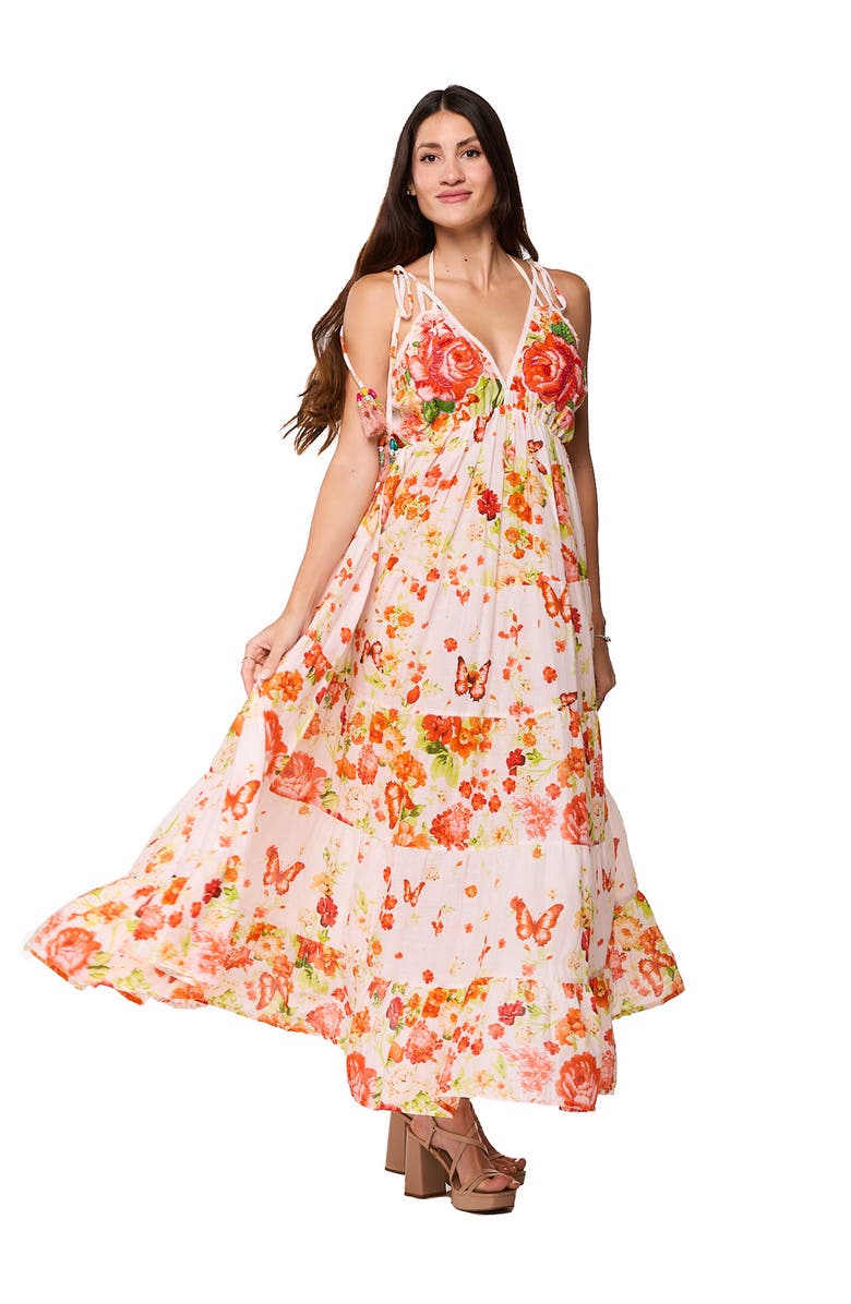 RANEES Floral Tiered Maxi Dress, Alternate, color, Orange