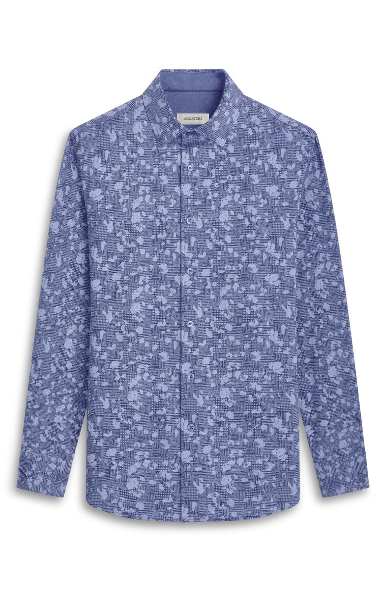 Bugatchi Jimmy OoohCotton<sup>®</sup> Spatter Plaid Button-Up Shirt, Alternate, color, Navy