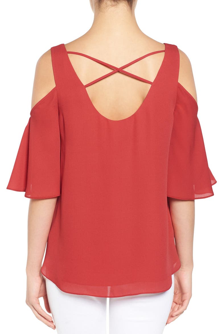 Chiffon Cold Shoulder Top, Alternate, color, RED CRANBERRY