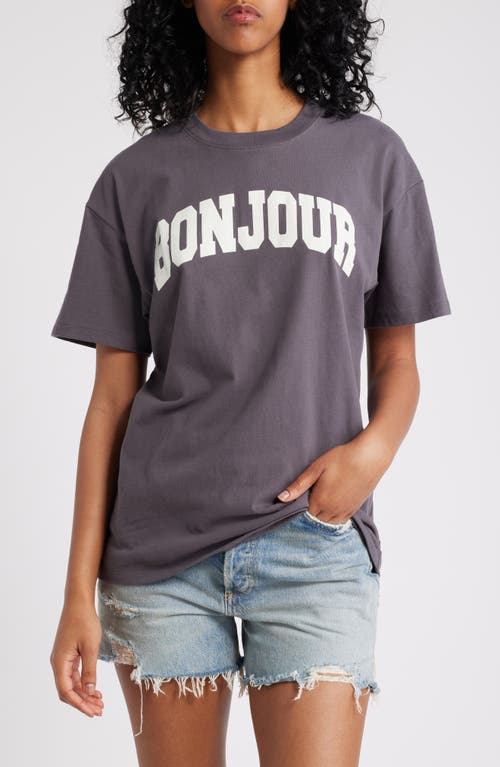 Vinyl Icons Bonjour Cotton Graphic Boyfriend T-shirt in Washed Black 