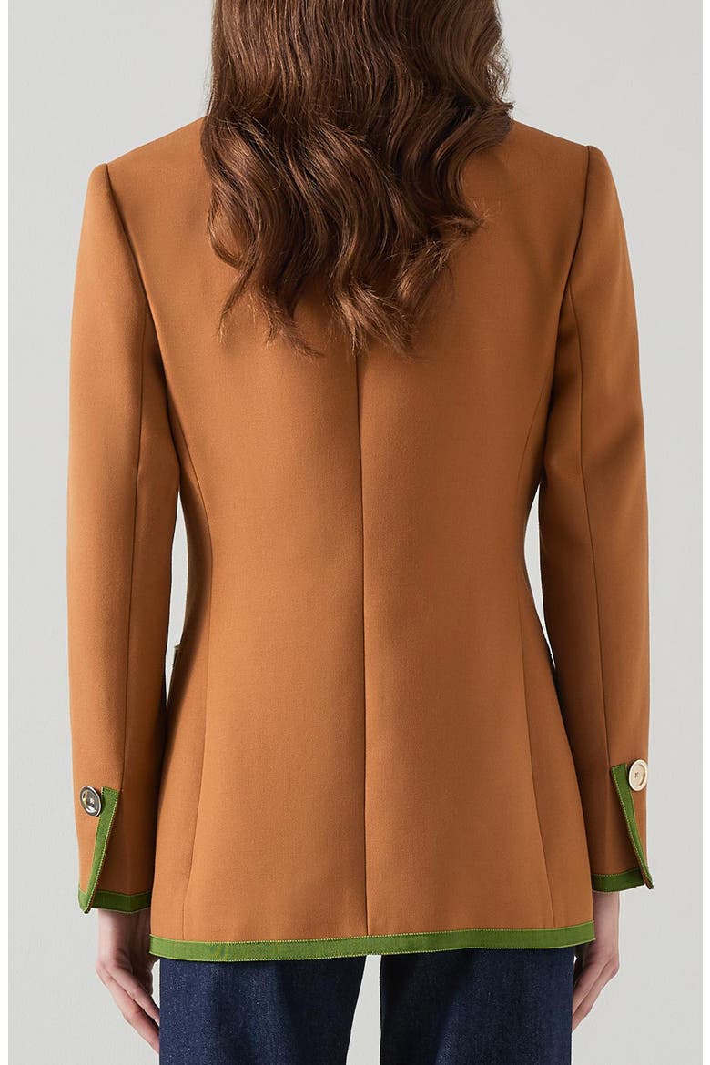 Cordelia Grosgrain Trim Double Breasted Blazer, Alternate, color, BROWN
